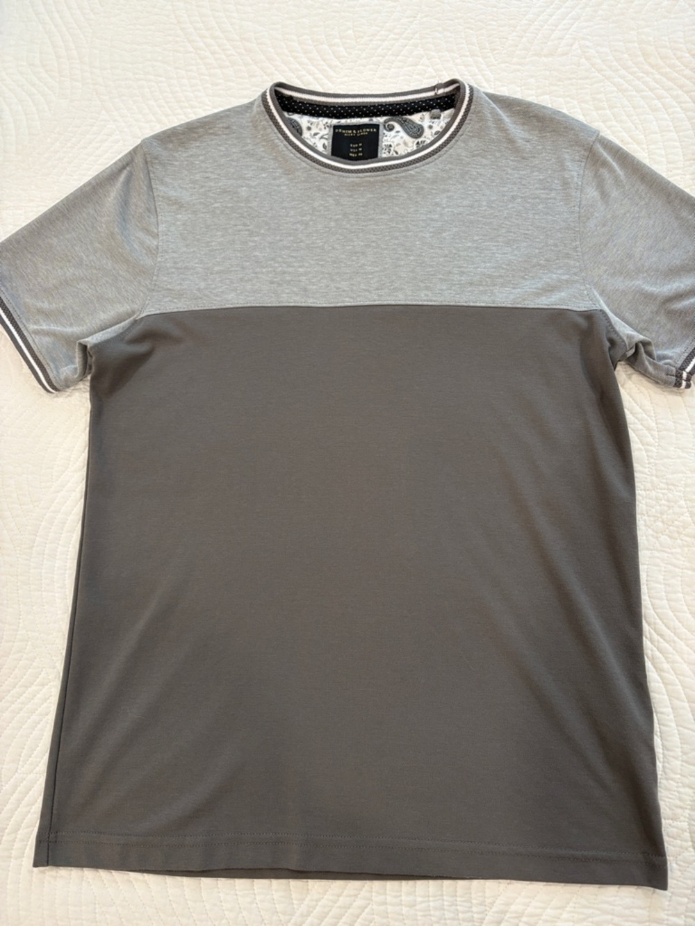 Denim & Flower Two-Tone Gray Short Sleeve Crewneck Tee